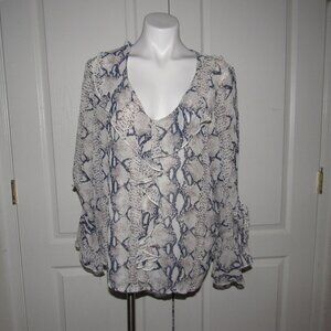 Dalin Snake-Print Ruffle Blouse • V-Neck • XL